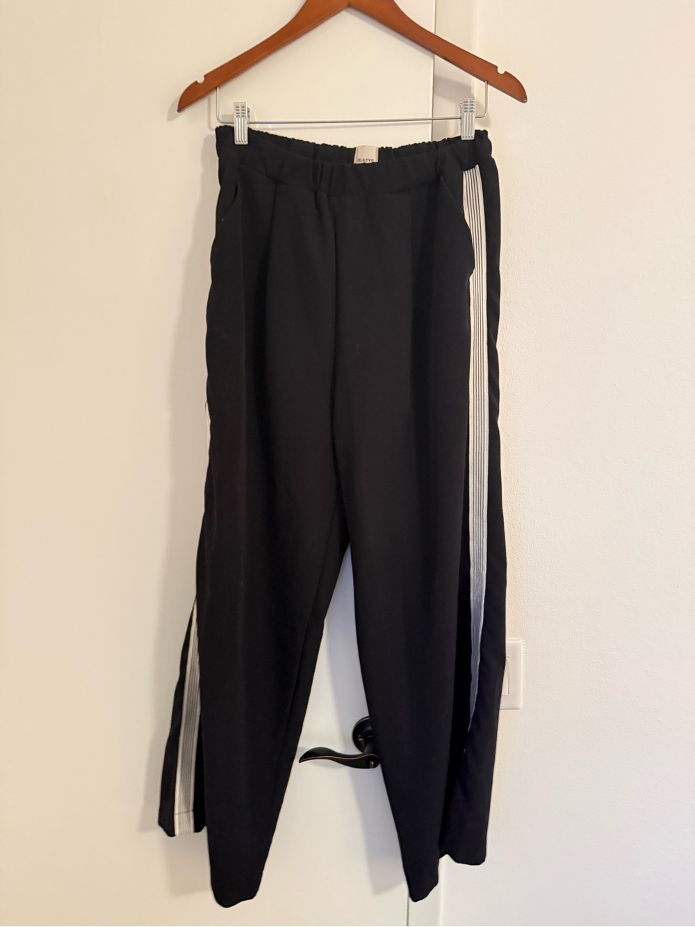 Maeve Black Elastic-Waist Wide Leg Pull-On Pants